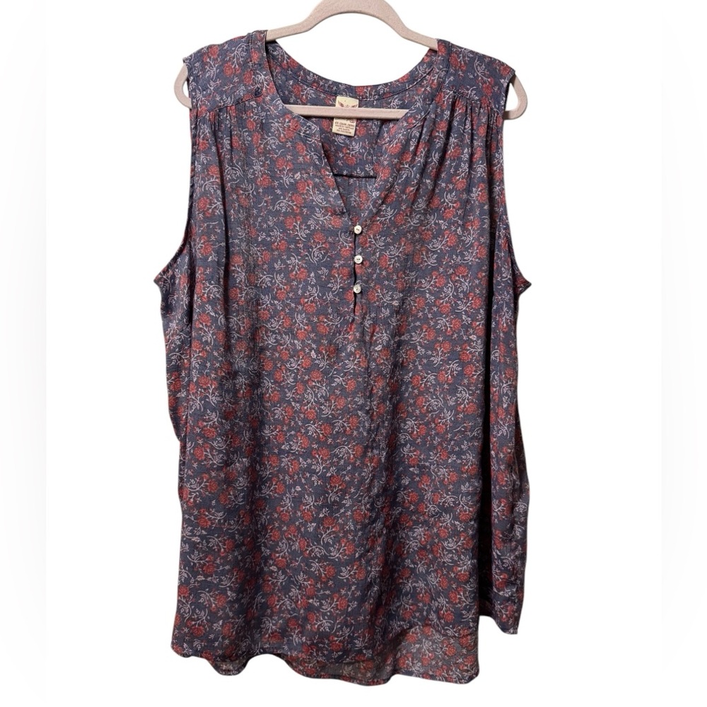 Floral Sleeveless Top - Blue and Red